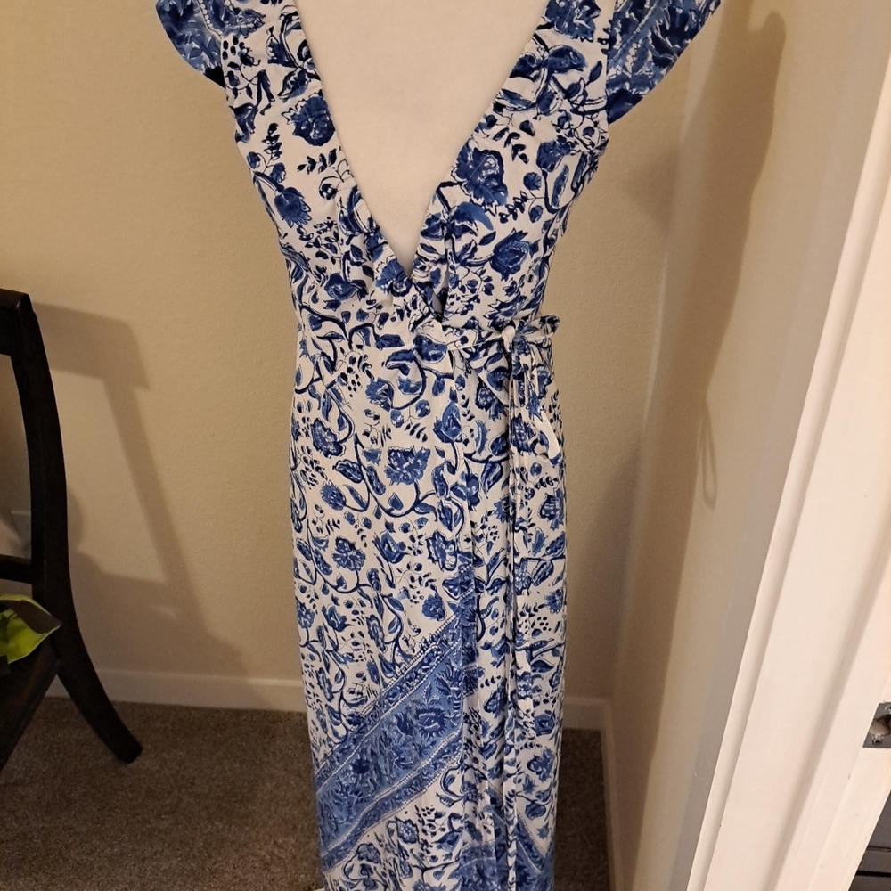 John & Mickie Anna Tapestry Dress in blue willow floral Size XS Likenew